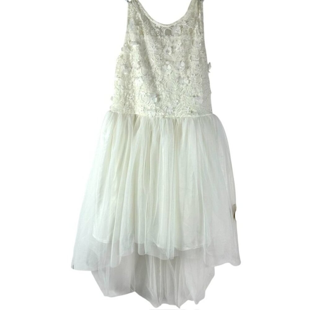 Cat & Jack Girls White Sleeveless High-Low Dress With Lace Bodice & Tulle Skirt
